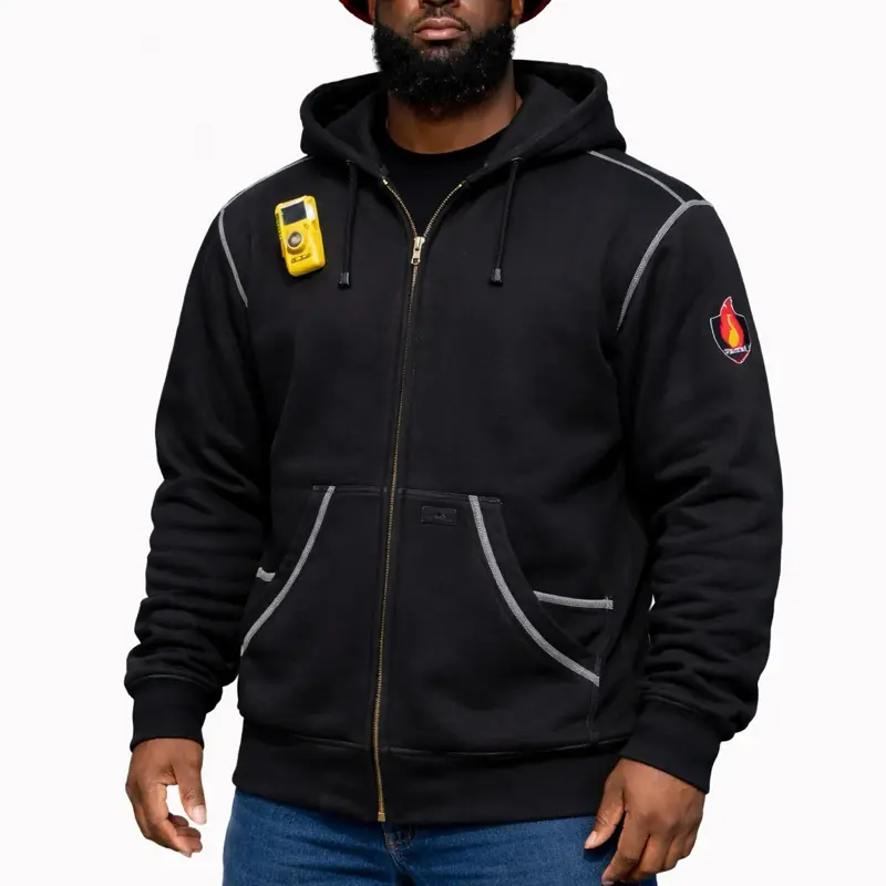 FR Zip Front Hoodie -BLACK