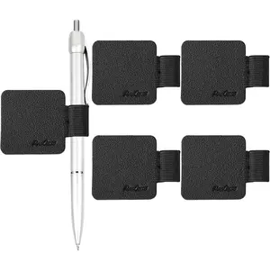 5 Pack Pen Loop Holder for Notebooks, Journals, Planners and Tablet Case. Self Adhesive Leather Pencil Holder with Elastic Loop for Pens, Apple Pencil, Stylus Pen-Black