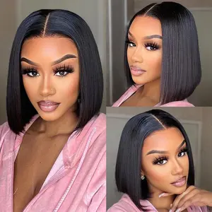 HUICHU Bob Wig Human Hair 13x6 Lace Front Wigs Human Hair 200% Density HD Transparent Lace Frontal Short Black Bob Wigs for Women Pre Plucked Blunt Cut Wig(12 Inch/14 Inch)