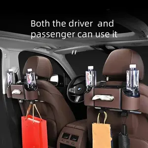 Car Organizers and Storage Box, Multifunctional Car Seat Back Storage Box with Tissue Holder, 2 Cup Holders & Bags Hooks, Back Seat Car Organizer for family and Travel