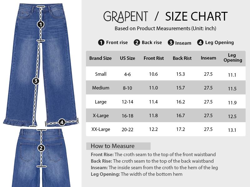 【NEW】GRAPENT Wide Leg Jeans for Women Ruffle Hem High Waisted Ankle Denim Pants | Trendy Baggy Jeans, Stretch Denim, High Rise Fit, Cropped Jean Pants, 27.5 Inch Inseam, Flattering Ruffle Hem, Weekend Casual backtoschool