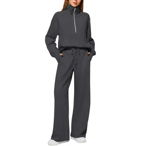 Plus Size Women's Sweatsuit Set Long Sleeve Long Pants Loose Fit Casual Zip Up Hoodie Track Suit 2-Piece