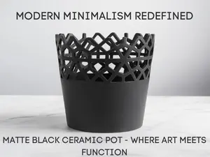 10x10 Matte Black Ceramic Pot – Modern Lattice Design Planter and Decorative Accent for Home Decor