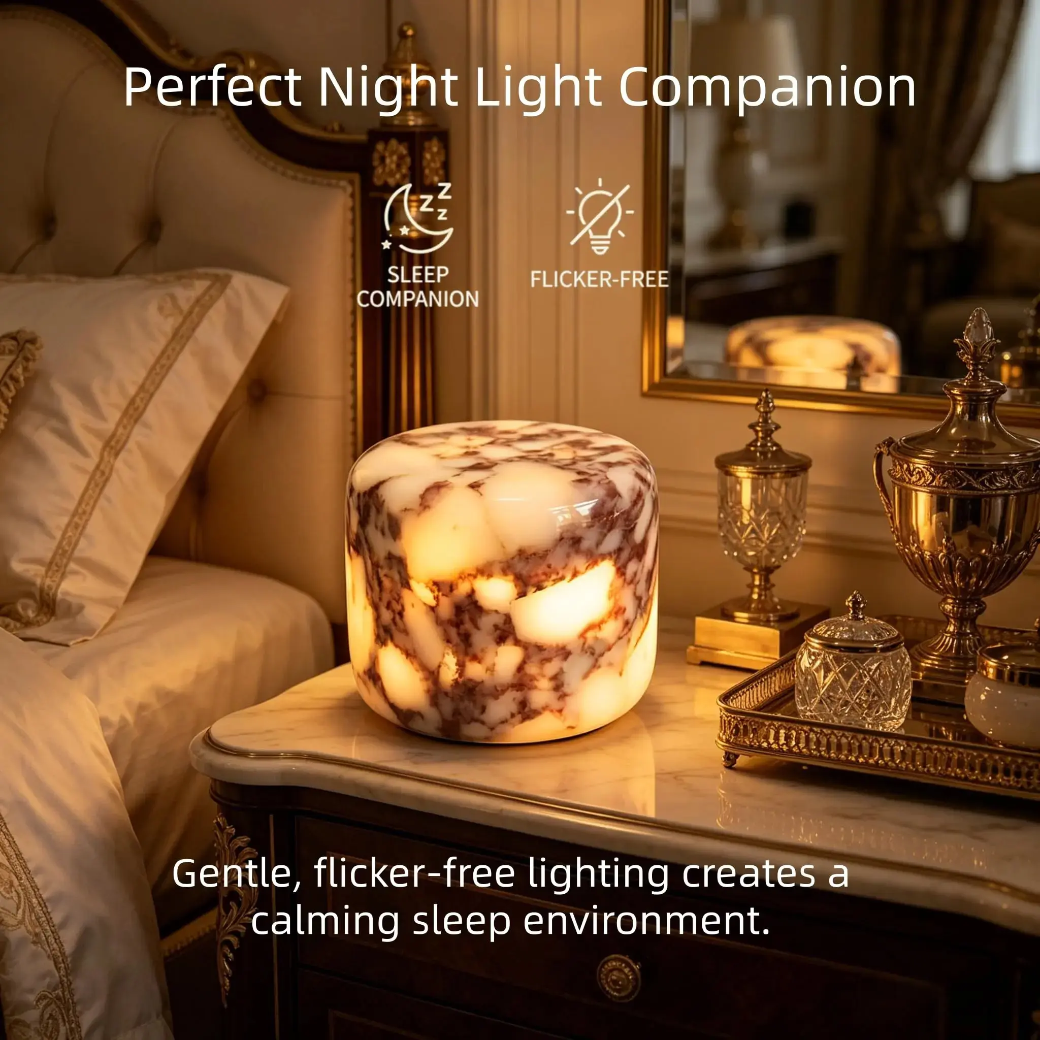 PHAccess Real Marble Cordless Table Lamp - Tap Touch On/Off Control, Dimmable, 3 Color Temperatures, Rechargeable Portable Stone Desk Lamp, Marble Lighting Accessories for Bedroom Nightstand Home Office Decor