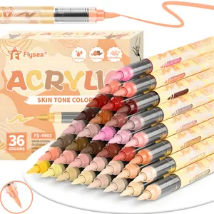 Skin Tones Art Markers,12/24/36 Color Soft Brush Tip Acrylic Paint Pens Quick-Drying Waterproof Acrylic Paint Markers for Illustration Sketching, Wood,Glass,Fabric,Rocks Painting, Wide Color Selection, Acrylic Drawing Markers