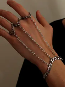 Men's Punk Style Stainless Steel Cuban Chain Mittens Bracelet, Fashion Modern Accessories, Fashionable Hip Hop Hand Matching Jewelry for Party, Daily Clothing Decor for Boy, Streetwear Goth Accessory Y2K, Men's Accessories