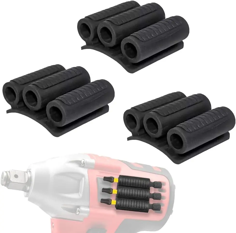 Premium Screwdriver Drill Bit Organizer - Screwdriver Bit Holder Storage Strip, 3M Adhesive, Quick-Change Clip for 6 Drills, 3 Round Holes Design
