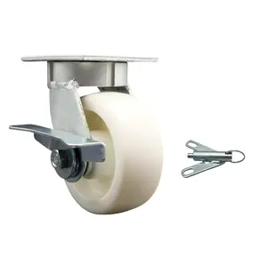 Heavy Duty Kingpinless Swivel Top Plate Caster with Side Lock Brake and Bolt on Swivel Lock and 5 Inch Nylon Wheel with Ball Bearings - 900 lbs. Capacity/Caster - Service Caster Brand