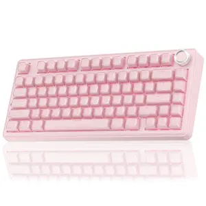[New]SOLAKAKA A75 Crystal Pink Wireless Keyboard, Cute RGB 75% Mechanical Keyboard, Tri-Mode Bluetooth/2.4G/USB-C, Creamy Caramel Latte Linear Switch, Hot Swappable Aesthetic Keyboard for PC Mac Laptop
