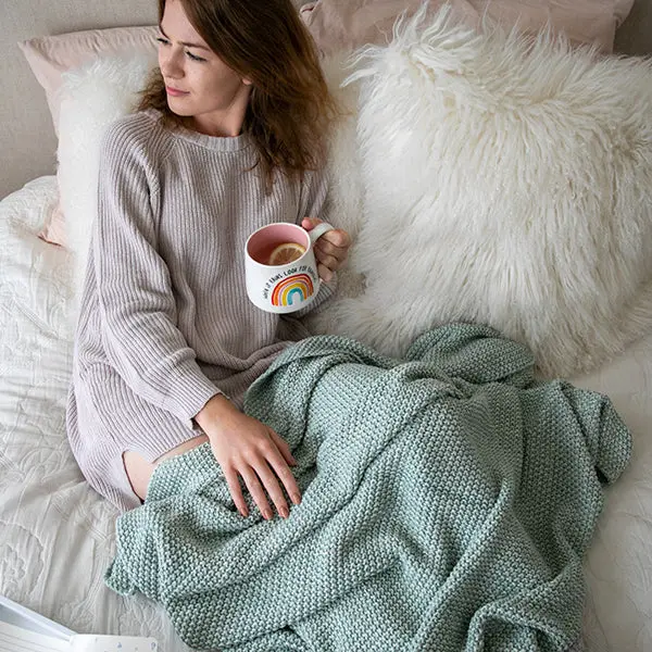 Marlled Moss Knit Organic Cotton Throw Blanket