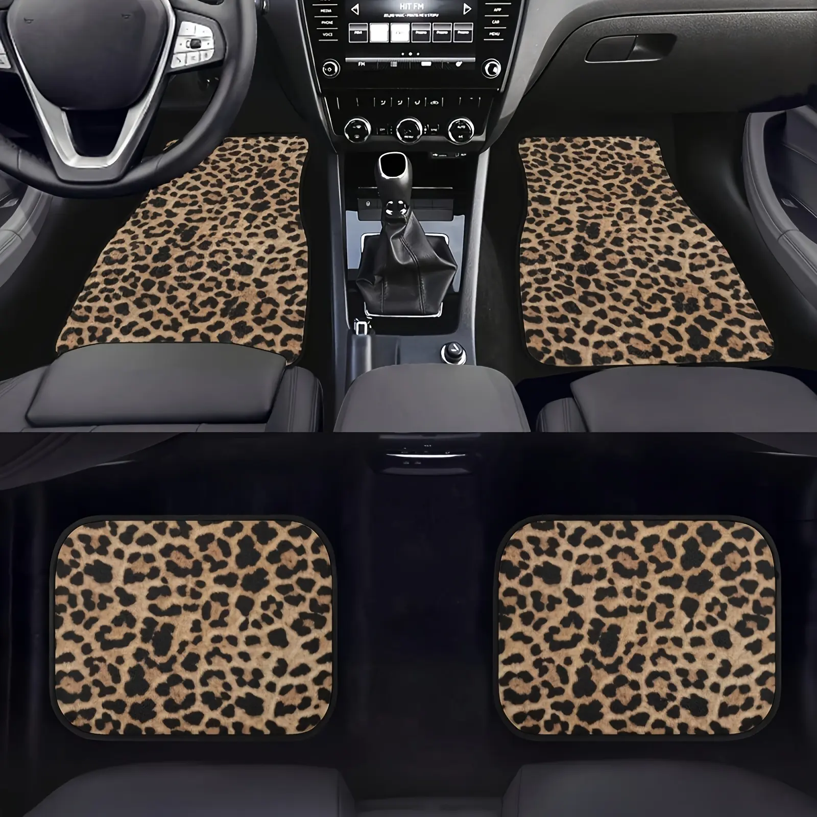 Leopard Pattern Car Footmat Set 4-Piece All-Weather Universal Fit for SUVs Limousines Trucks Women Men 14.8in x 26.8in x 17.3in x 32.5cm