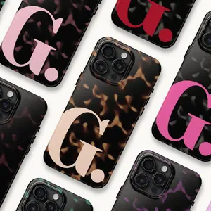 Personalized Tortoiseshell Phone Case 16 15 14 13, Custom Initial Monogram Tortoise Shell TOUGH