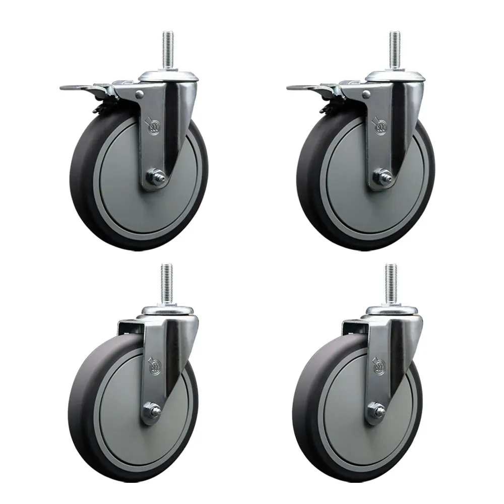 Service Caster SCC-TSTTL20S614-TPRB-58212-2-S-2 Swivel Threaded Stem Casters (Set of 4) - 6 x 1.25 in Gray Thermoplastic Wheels, 0.62 in Stems, 2 with Total Locking Brake, 1200 lbs Capacity, for Material Handling Carts, Concrete/Tile Equipment