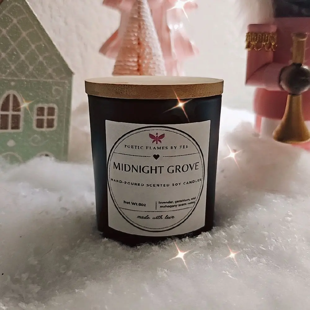 Midnight Grove - 8oz Natural Soy Wax Candle in Black Matte Glass Jar Scent Scented Decor Decoration Aroma Eco-Friendly