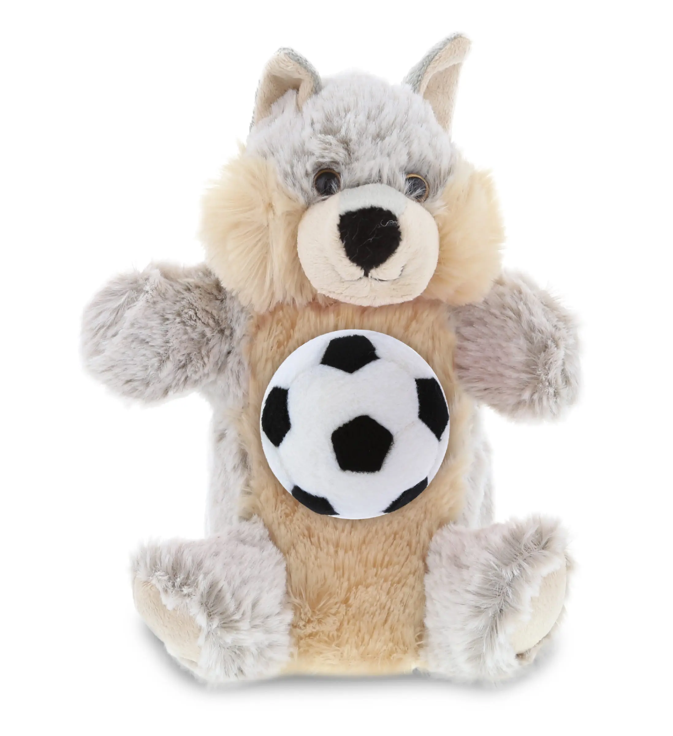 SUPER SOFT PLUSH HAND PUPPET - WOLF WITH SOCCER PLUSH