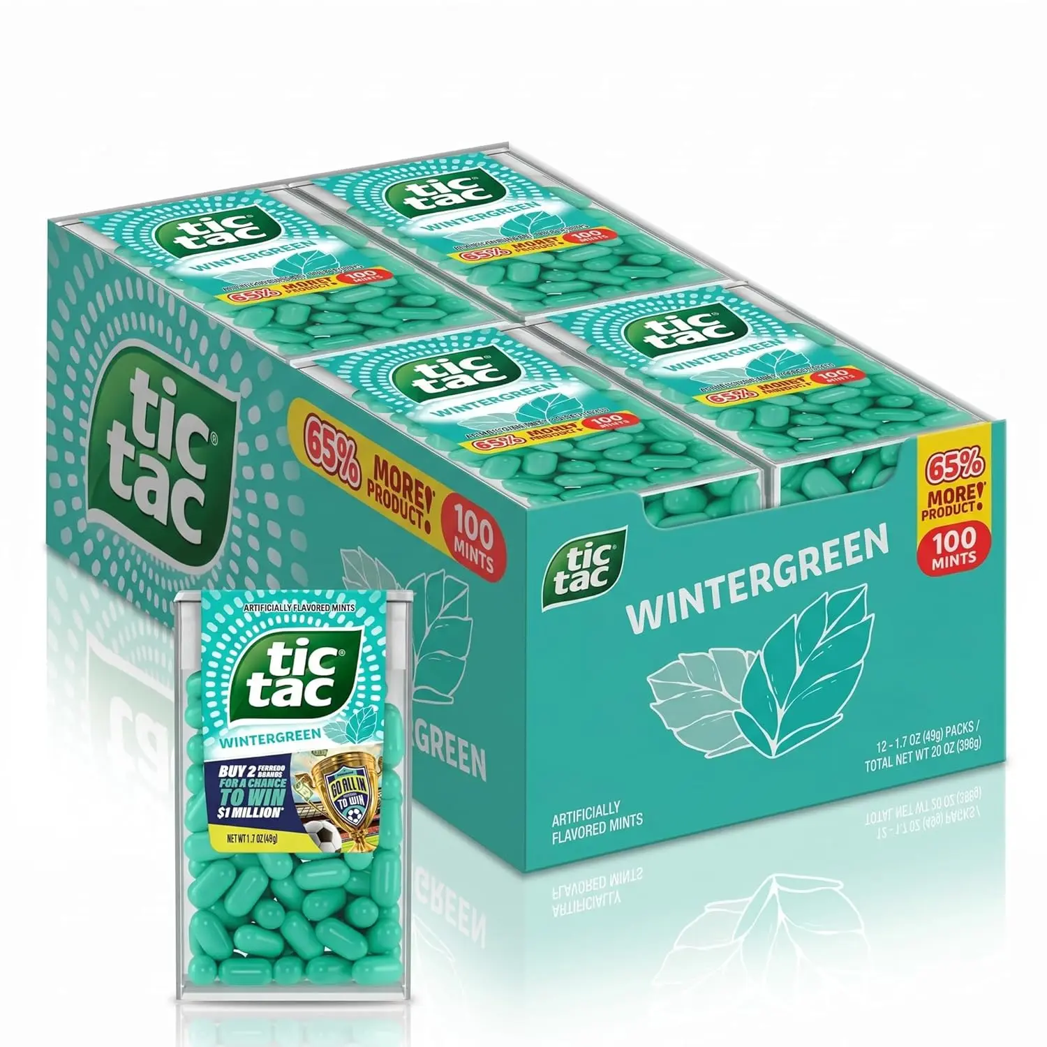 Tic Tac Wintergreen Gluten-Free GMO-Free Candies - Pocket-Size On-the-Go Breath Mints to Boost Confidence, Holiday Valentines Day Bulk 12-Pack (1.7 oz Each, 1.6 lbs Total, 100 Pieces Each)