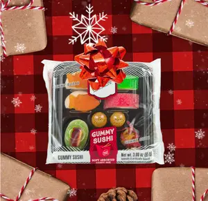 Gummy Candy Sushi Mini Bento Box with 9 Pieces - 5 Kinds of Sushi Rolls and Garnishes - Made from Marshmallows, Licorice, Sour Strips, Gummi Bears and Fish - Fun and Unique Candy Gifts