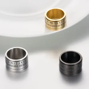 Time Rotatable Ring, Retro Creative Three Ring Rotating Arabic Numeral Stainless Steel Ring, Trendy Men's Accessory Bracelet