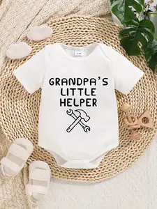 Baby's "Grandpa's Little Helper" Printed Casual Short Sleeve Triangle One-Piece Bodysuit, Toddler and Baby's Jumpsuit
