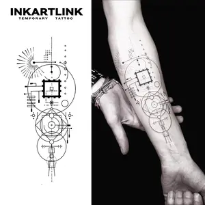 INKARTLINK Tattoo Tech, 2 Sheets Large Semi Permanent Tattoo, Adult Art Design Temporary Tattoos, Lasts 1-2 Weeks, Waterproof, Realistic Look, No Adhesive, No Reflection (Geometric Design)