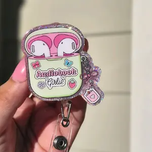Audiobook Girly Badge Reel with Glittery Design and Cute Accessories for Audible Fans