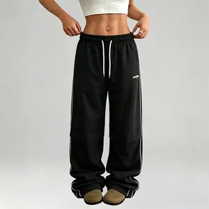 1-pack Spring/Summer women’s polyester loose athletic jogger pants, printed design, drawstring, side stripes, casual street style sweatpants