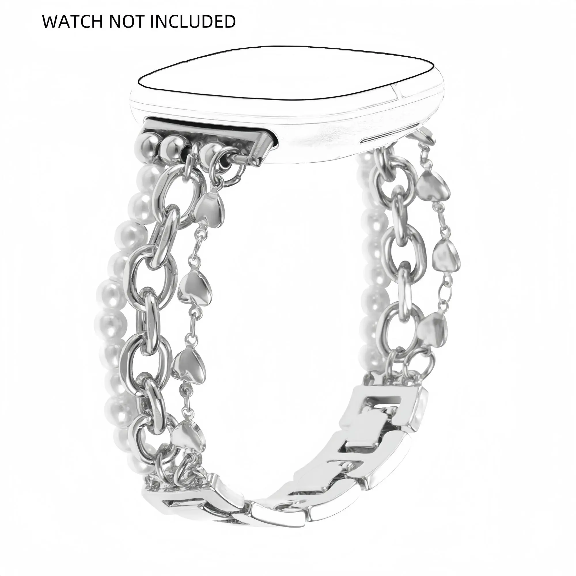 Fashionable Heart Shaped Chain Design Watch Band, Cute Watch Strap Jewelry Bracelet for Girls, Wearable Accessories Compatible with Fitbit Versa 3/4/Sense/Sense 2, Smart Watch Straps, Smartwatch Strap