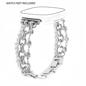 Fashionable Heart Shaped Chain Design Watch Band, Cute Watch Strap Jewelry Bracelet for Girls, Wearable Accessories Compatible with Fitbit Versa 3/4/Sense/Sense 2, Smart Watch Straps