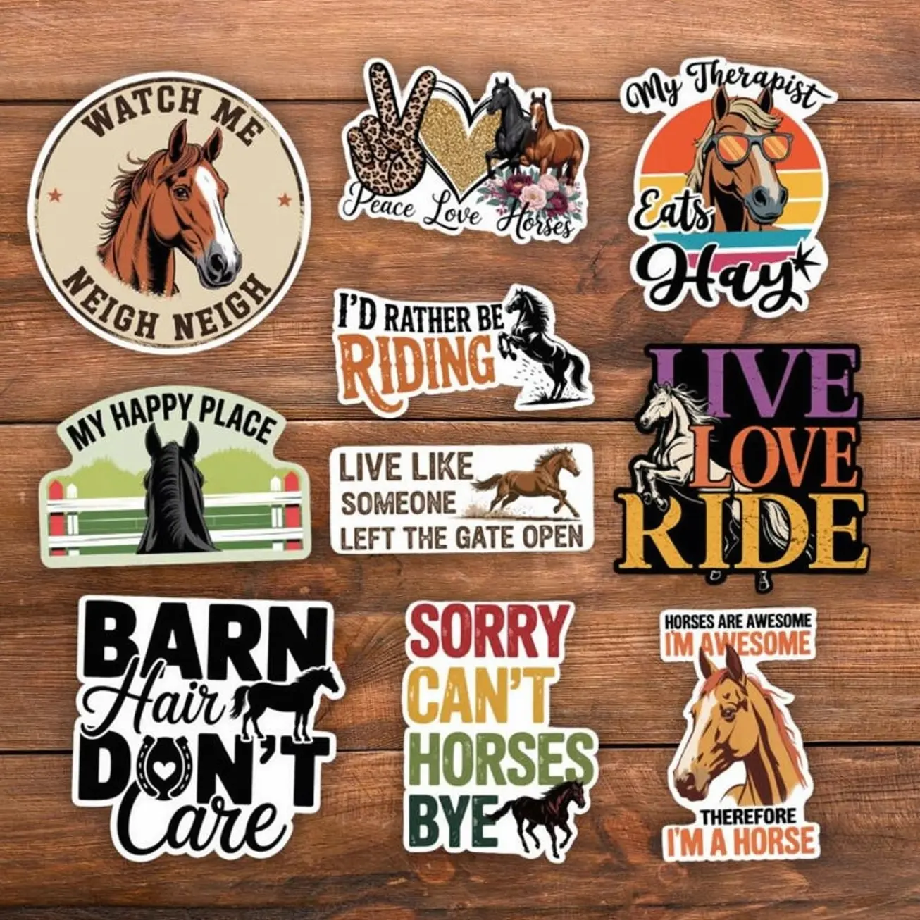 Horse Stickers Pack: Equestrian Vinyl Decals - Waterproof, Durable (10pcs)