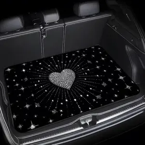 1pc Stylish Car Trunk Mat with Sparkling -Shaped Motifs and Glistening Heart| Black Background, Durable Polyester, Keeps Trunk Dry & Clean, Adds to Vehicle Interior, Car Trunk Protector Mat, Car Accessories