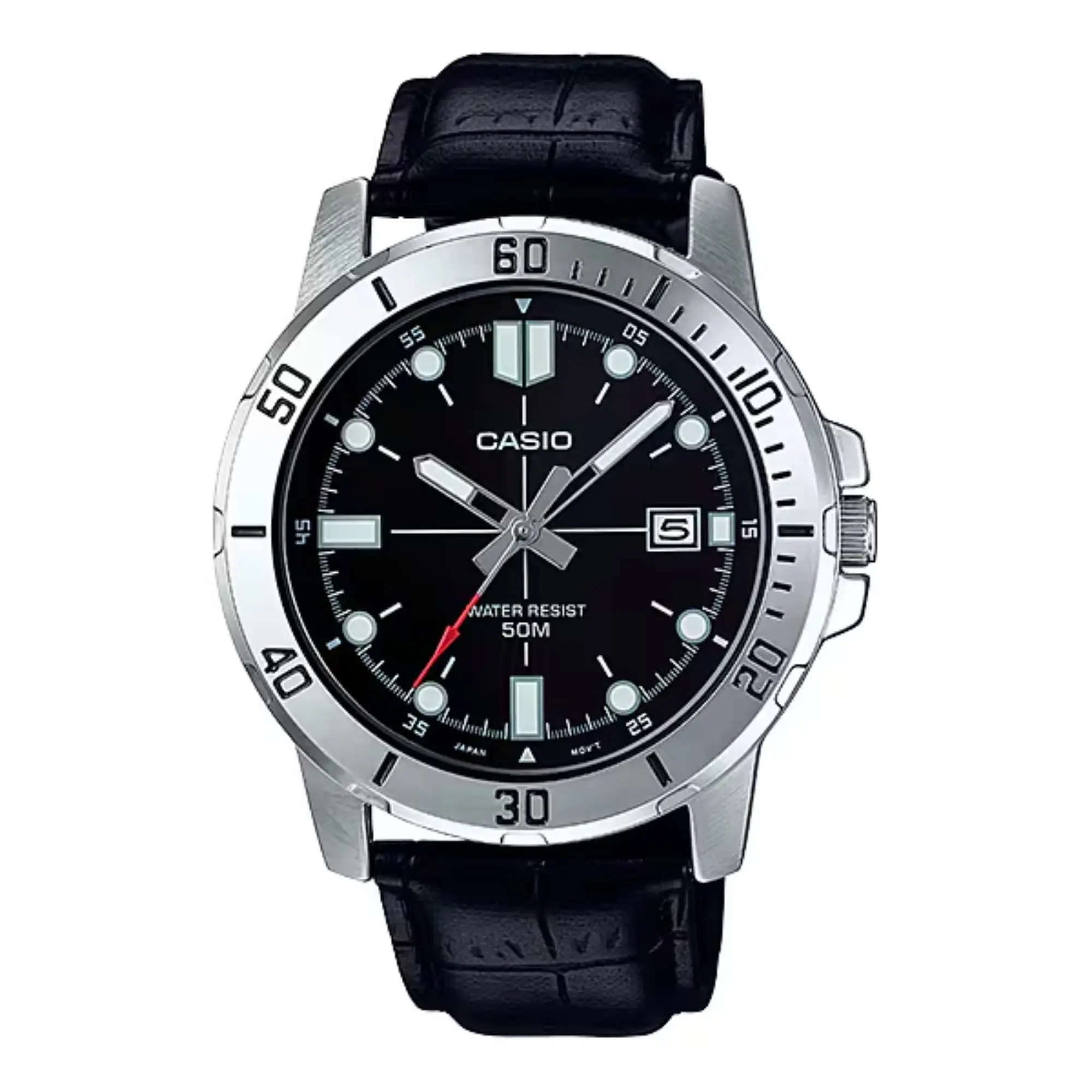 Casio Men’s Black Dial Sport Analog Watch with Leather Strap - MTP-VD01L-1EVUDF