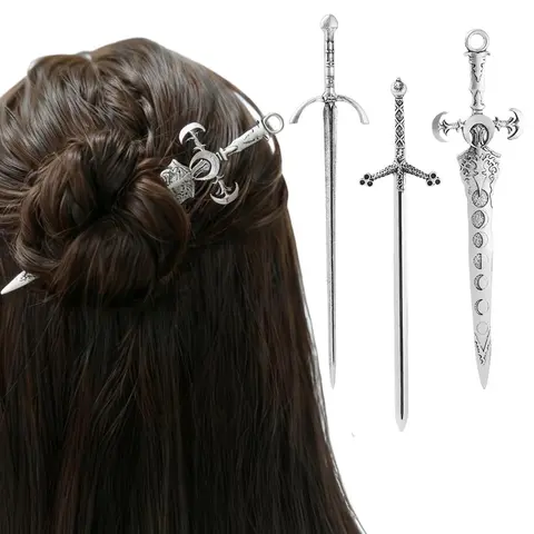 3-Piece Sword Hair Pin Set – Gothic and Viking Hair Accessories for Women, Medieval Hair Sticks & Renaissance Hair Jewelry, Hair Decor