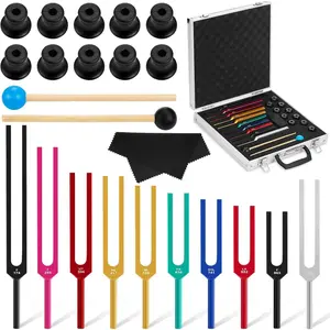 Tuning Fork Set Chakra Tuning Fork Multiple Hz Tuning Forks for  with  Box, Tuning Fork Hammer and Cleaning Cloth for Sound Yoga Meditation(174 Hz-963 Hz)