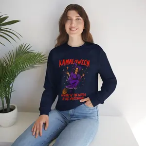 KAMALOWEEN 2024 Special Spooky Witch Unisex Crewneck Sweatshirt Casual Collar Comfort Cotton