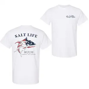 Salt Life Coast to Coast T-Shirt, Patriotic Fish Graphic Tee, American Outdoors Fishing Shirt, Soft Cotton Casual Apparel for Men Women, Unisex Streetwear, Vintage Graphic Tee Coastal Style-DK.X