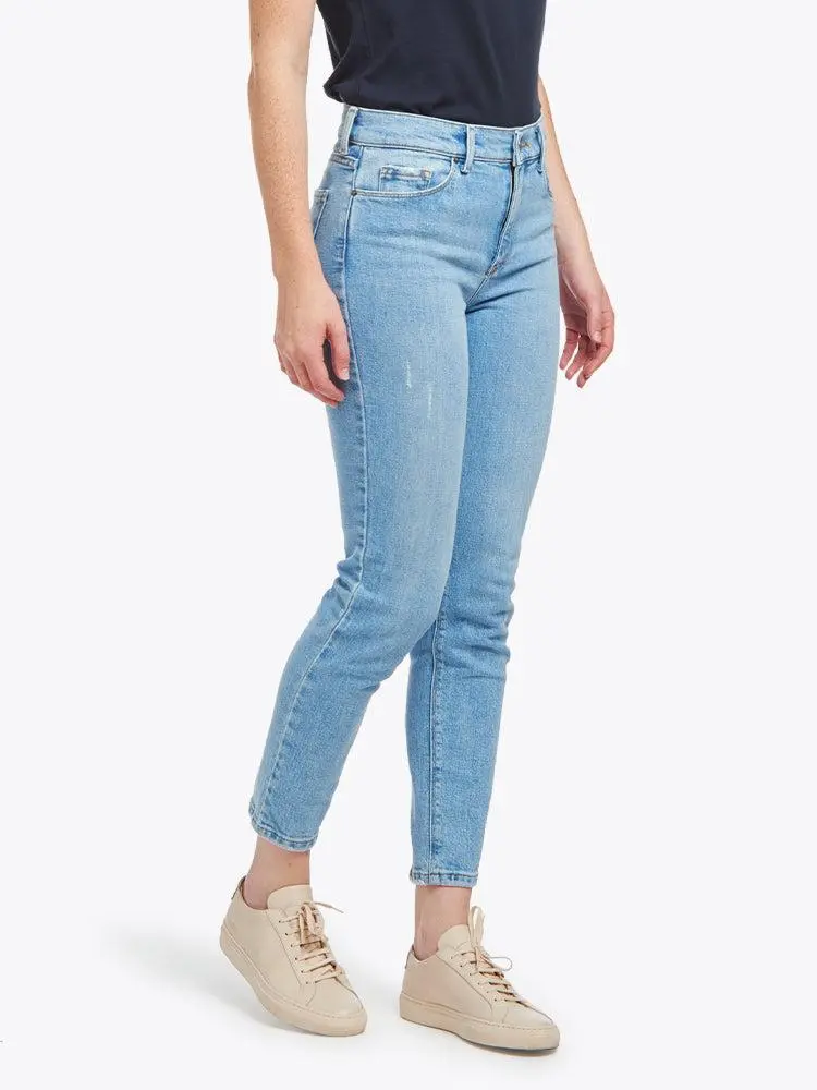 MOTT & BOW Women's Hubert Mom Jeans, High Rise Slim Fit Stretch Denim Pants with Shape Retention in Light Blue Wash, High Rise Jeans, Light Wash Jeans