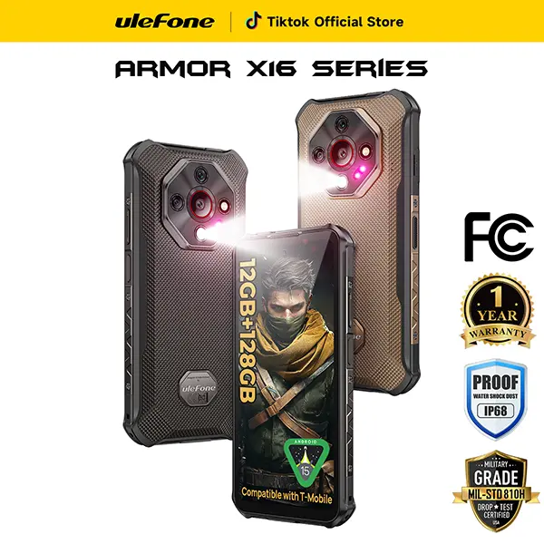 Ulefone Armor X16/X16 Pro 5G Rugged Cellphone Smartphone, 16GB+256GB MTK Dimensity 6300, Android 16, 64MP Main+25MP Camera, 10360mAh Battery, 6.56" 120Hz Corning Gorilla Screen, IP68/69K Waterproof, Widevine L1, Triple Sim, Wasteland Shadow Sand Dune