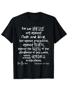 Men's & Women's Christian Spiritual Warfare T-Shirt - Ephesians 6:12 Bible Verse Tee - Soft Breathable Cotton Shirt - Lightweight Church, Casual & Casual Attire - All-Season Religious Apparel - Easy Care Christian Top for Prayer Meetings, Bible Study - La
