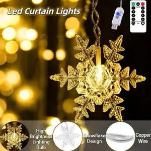 13ft 96 LED Fairy String Lights, USB Powered Christmas Snowflake Curtain Lights, Snowflake Circle Window Lights for Indoor & Outdoor Decor, Bedroom Party Patio Garden Home Xmas Tree Holiday Decorations (No Batteries Required)