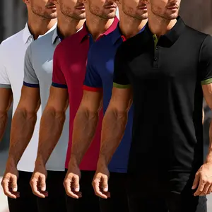 5-Pack Men’s Classic Polo Shirts with Contrasting Trim – Stretchable, Breathable Fabric, Perfect for Casual and Summer Outfits