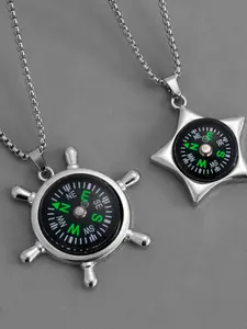 Outdoor Personalized Compass Pendant Multifunctional Survival Steering Compass Stainless Steel Necklace Jewelry, 1 Piece