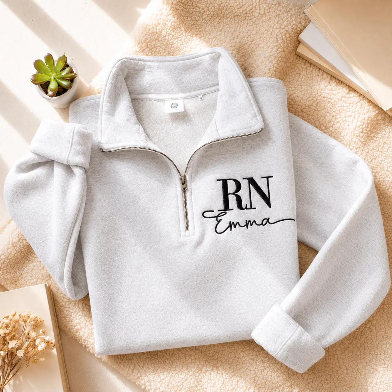 Custom Nurse Quarter Zip Sweatshirt, Personalized RN Embroidered Pullover, Registered Nurse Custom Name Sweatshirt, Cozy Medical Worker Gift