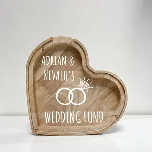 Personalized Wedding Fund Savings Bank – Custom Engraved Money Box, Acrylic & Wood Piggy Bank, Engagement Gift, Bridal Shower Keepsake