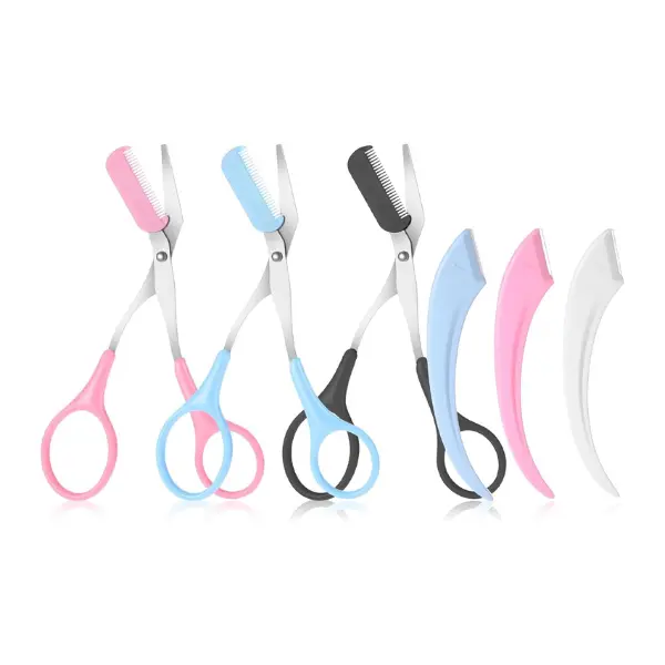 3pcs Eyebrow Scissors with 3pcs Eyebrow Razor, Professional Eyebrow Trimmer Scissors with Comb, Non Slip Finger Grip Dual-Purpose Eyebrow and Face Razor