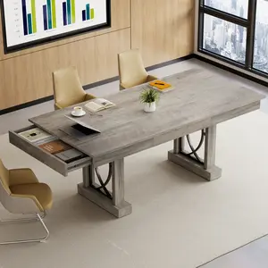 Elegant Durable Dining Table Superior Wood Finish Thick Rectangular Top Sturdy Double Pedestal Frame for Modern Home and Restaurant