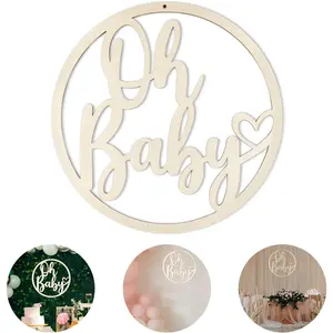 Large Wooden Oh Baby Sign 14 inch Letter Cutouts Wall Hanging Baby Shower Nursery Decor Big Round Circle Wood Oh Baby Signs for Backdrop Baby Announcements Gender Reveal Party Wall Photo Props