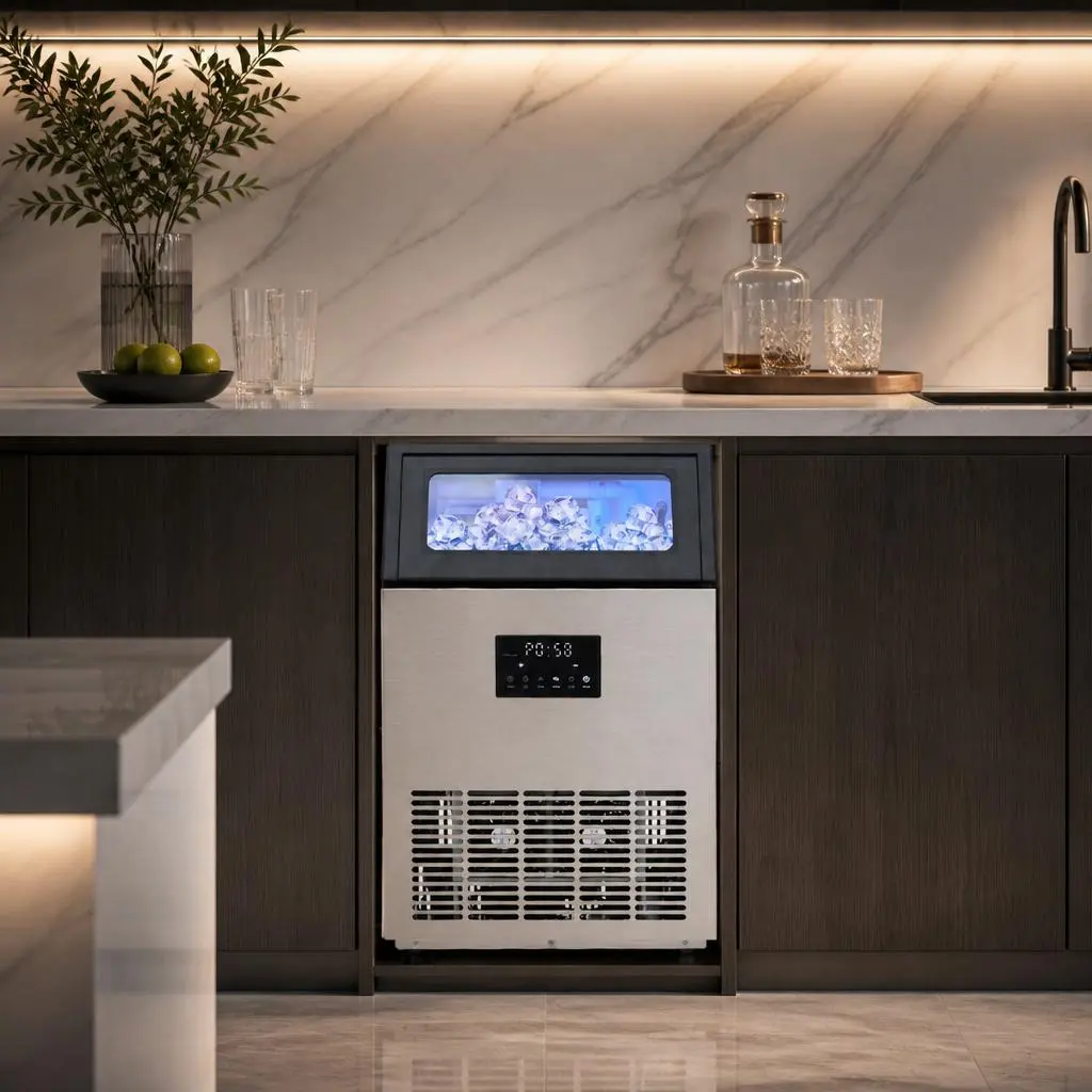 Commercial Ice Maker Machine - 150 LBS Daily Production, 40 LBS Storage Bin, Stainless Steel Freestanding, 120V US Plug, Dual Water Supply, for Residential Home Bar, Restaurant