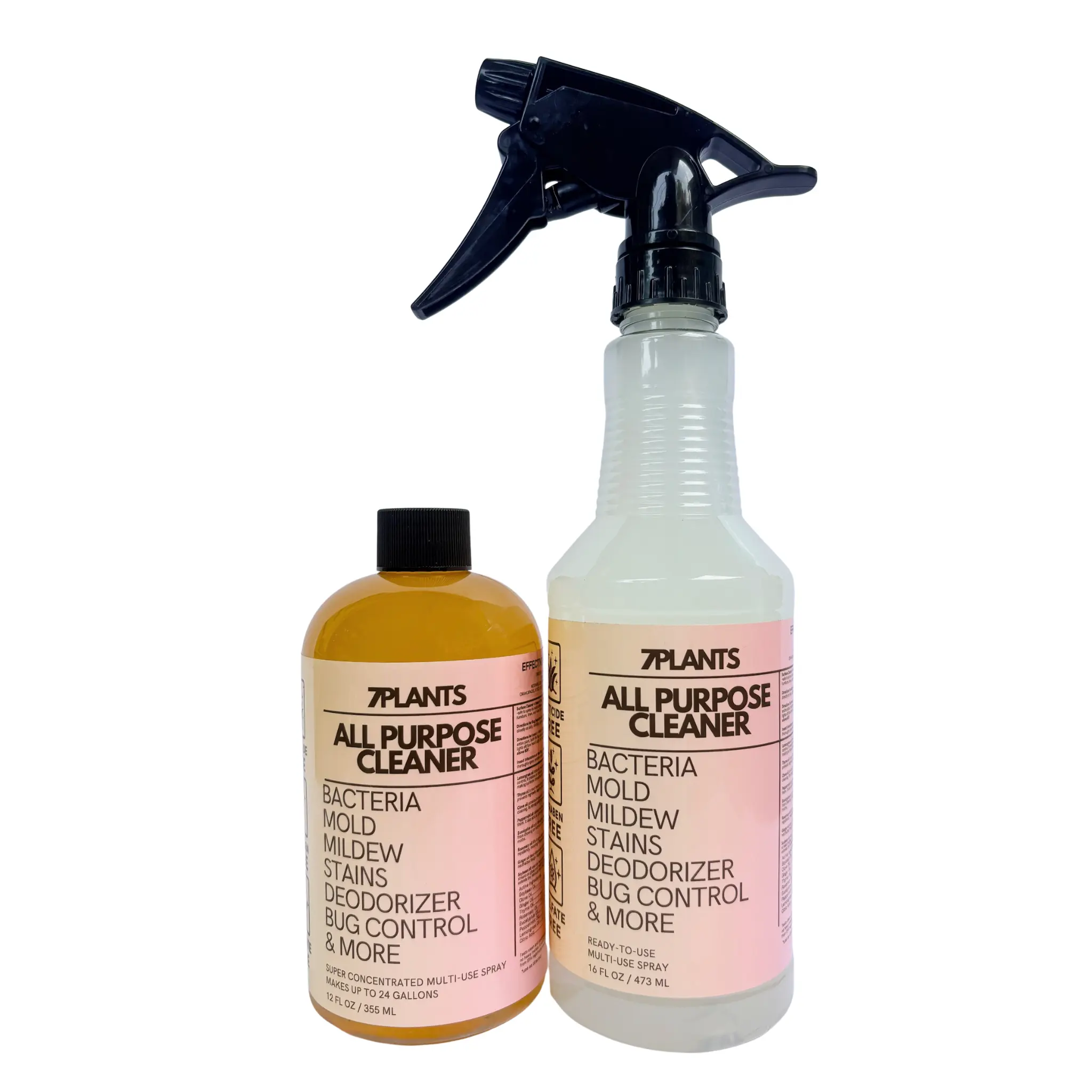 All Purpose Cleaner + Deodorizer + Bug Repellent- Plant-Based + Alcohol - Super Concentrate (12oz.) + Ready-to-Use (16oz.) Combo - Makes Up to 100, 16oz. Ready-to-Use Bottles for Bacteria Mold, Mildew, Stains, Bug Control, & More - 7Plants