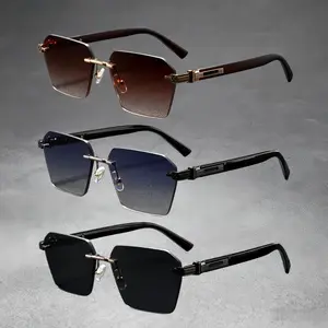 3-Pack Trendy Geometric UV400 Sunglasses - Rimless Gradient Angular Fashion Shades