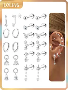 LOLIAS Flat Back Earrings for Women-Hypoallergenic 316L Surgical Steel Earrings Stacks Set-14K Gold Plated Small Stud & Hoop Earrings Cartilage Tragus Helix Piercing Jewellery